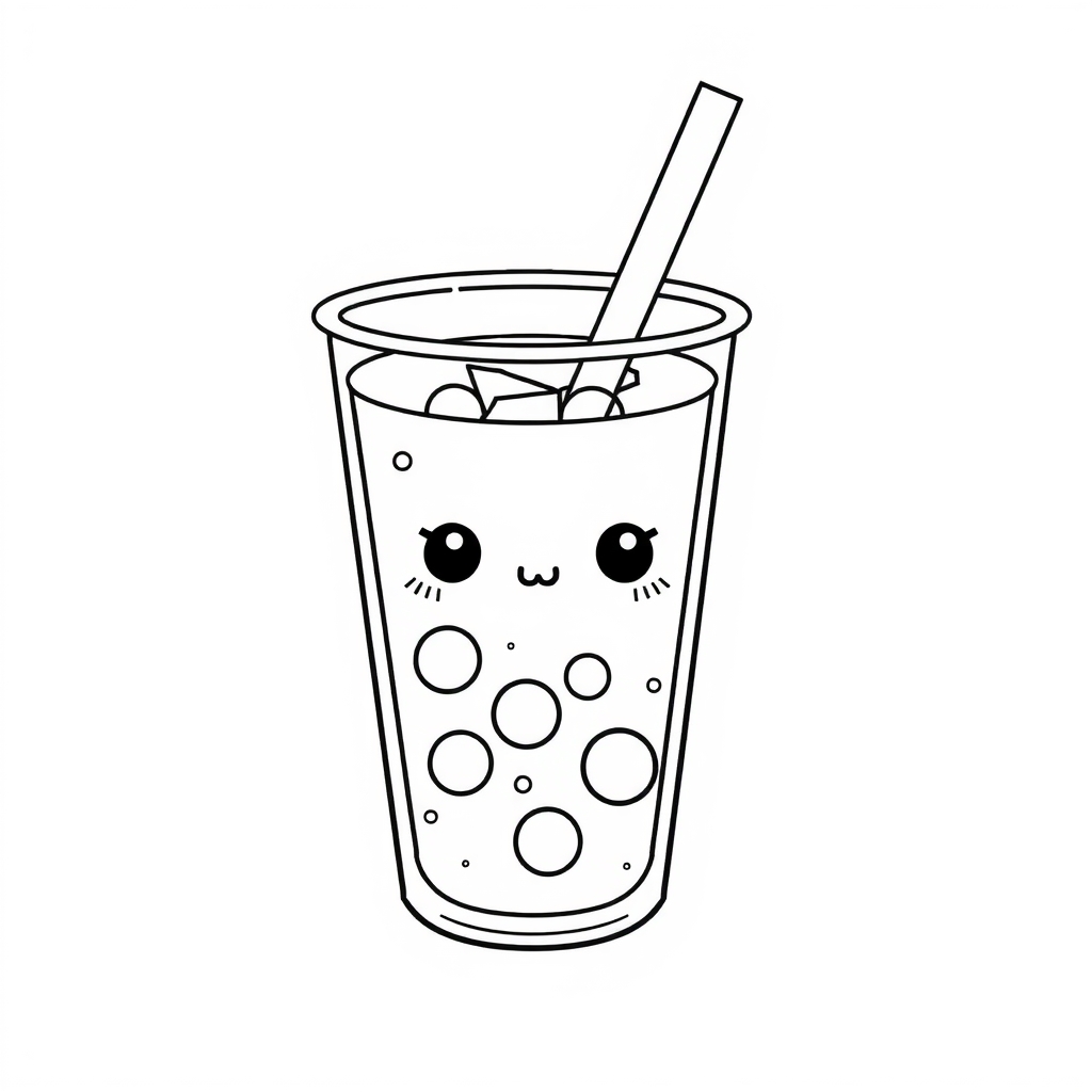 fine black lines no shading black white bubble tea kawaii style by Générateur d'images par IA gratuit - Aucune connexion nécessaire✨ | AIGAZOU