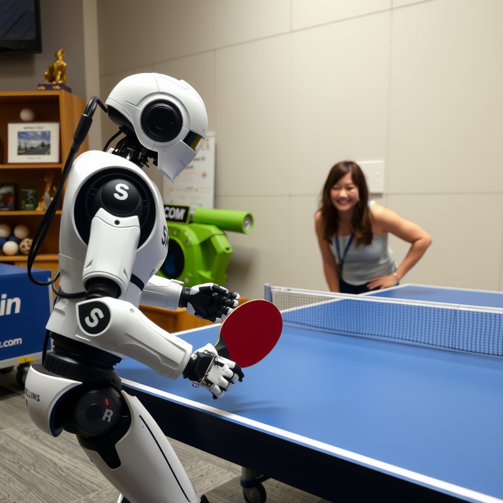 a robot plays table tennis against a woman by मुफ्त एआई छवि जनरेटर - बिना लॉगिन के✨ | AIGAZOU