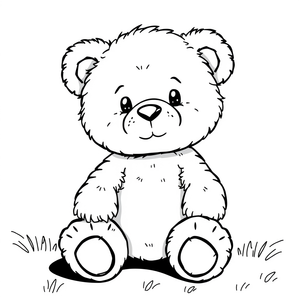 coloring page black white fine lines no shading teddy bear cute by मुफ्त एआई छवि जनरेटर - बिना लॉगिन के✨ | AIGAZOU