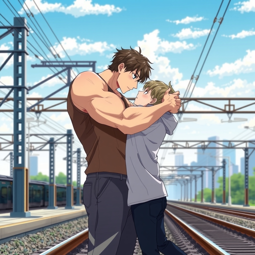 two men in love embrace realistic anime style by Générateur d'images par IA gratuit - Aucune connexion nécessaire✨ | AIGAZOU