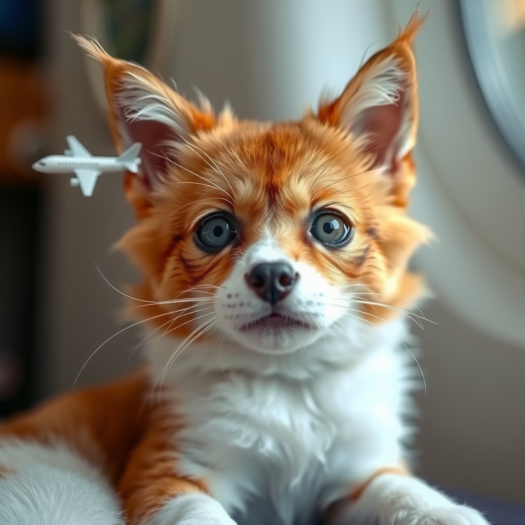 a cat with a dog head airplane ears fox dog head white cat body by मुफ्त एआई छवि जनरेटर - बिना लॉगिन के✨ | AIGAZOU