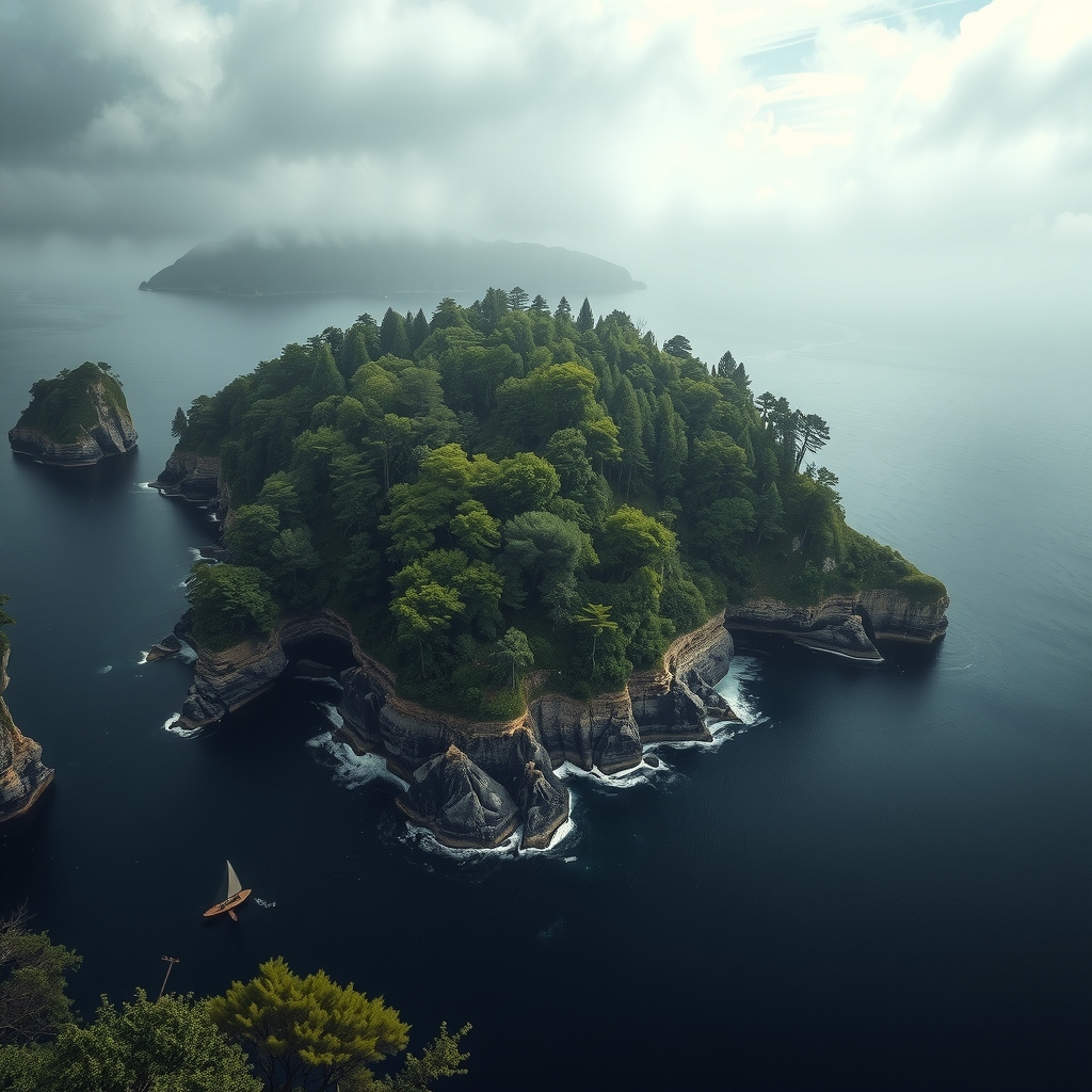 large island with forest dark by मुफ्त एआई छवि जनरेटर - बिना लॉगिन के✨ | AIGAZOU