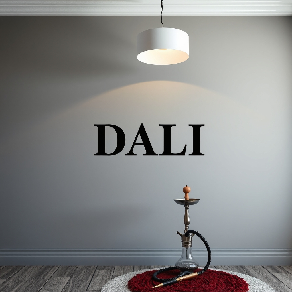 a gray wall of a room with the dali sign and a lamp on the ceiling and a hookah on by Générateur d'images par IA gratuit - Aucune connexion nécessaire✨ | AIGAZOU