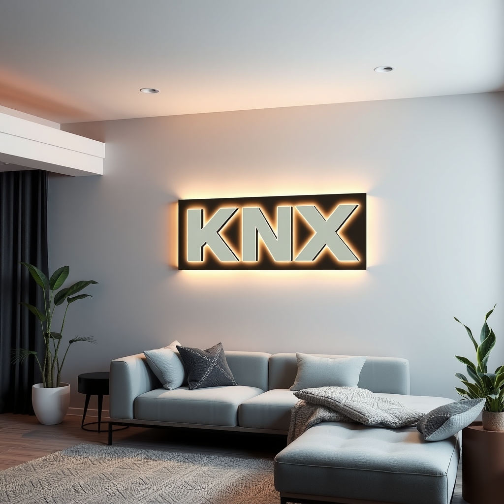 modern room with glowing knx sign by मुफ्त एआई छवि जनरेटर - बिना लॉगिन के✨ | AIGAZOU