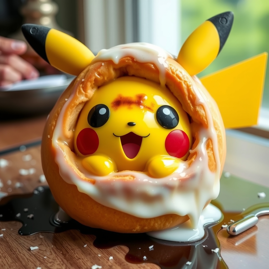 cinnamon roll looks delicious drooling looking at pikachu by Générateur d'images par IA gratuit - Aucune connexion nécessaire✨ | AIGAZOU