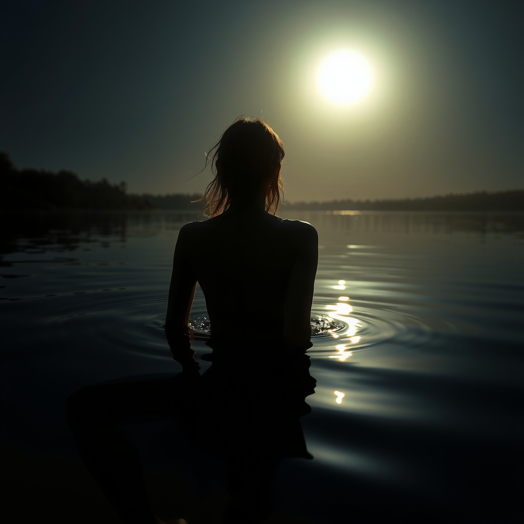 beautiful woman swimming in moonlight lake by मुफ्त एआई छवि जनरेटर - बिना लॉगिन के✨ | AIGAZOU