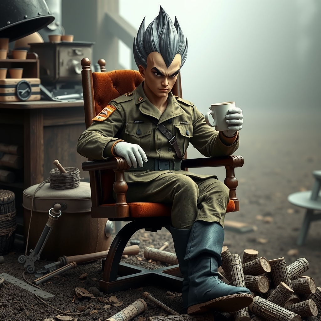 vegeta battle suit coffee war zone world war ii chair by मुफ्त एआई छवि जनरेटर - बिना लॉगिन के✨ | AIGAZOU