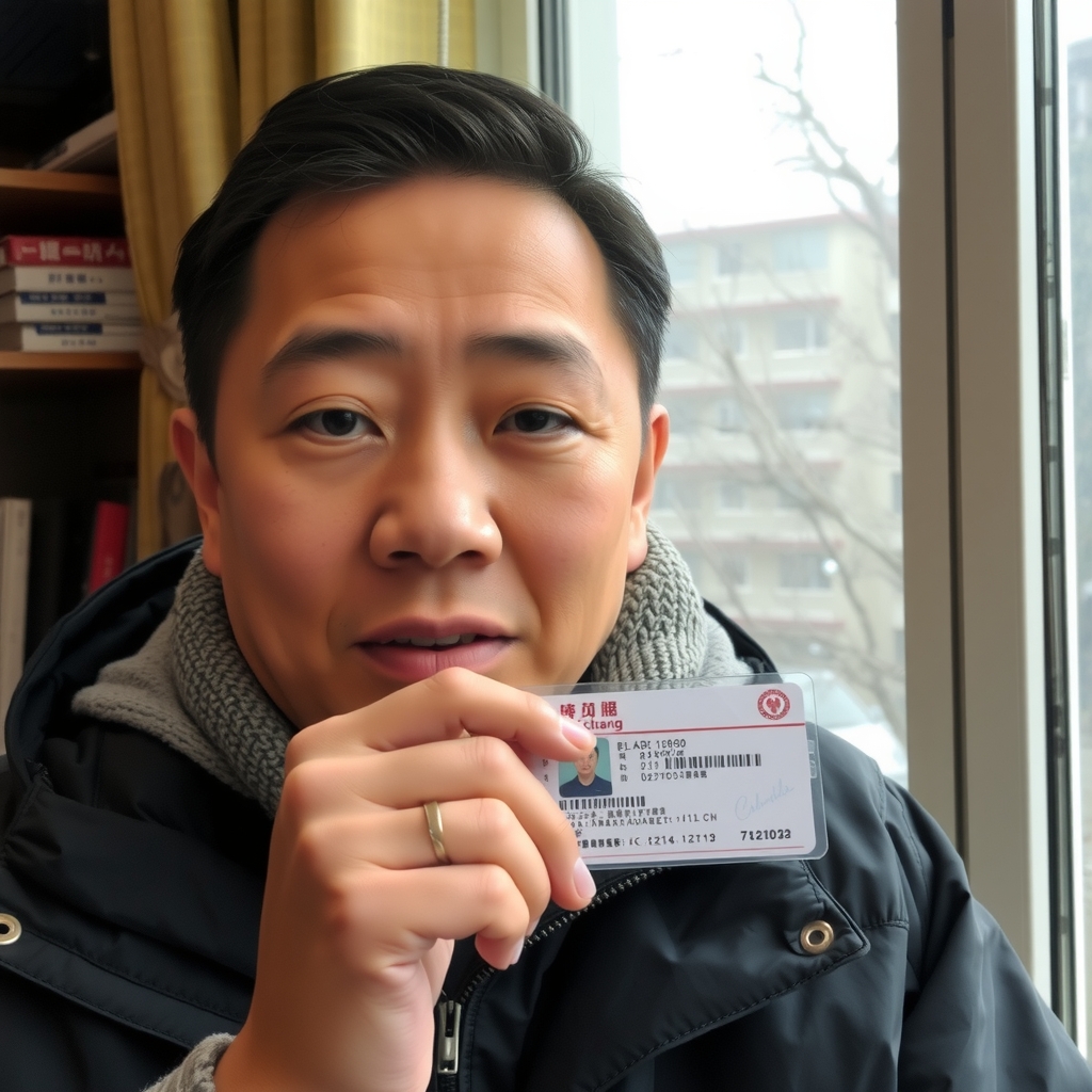 a 24 year old man in south china indoors holding id by मुफ्त एआई छवि जनरेटर - बिना लॉगिन के✨ | AIGAZOU