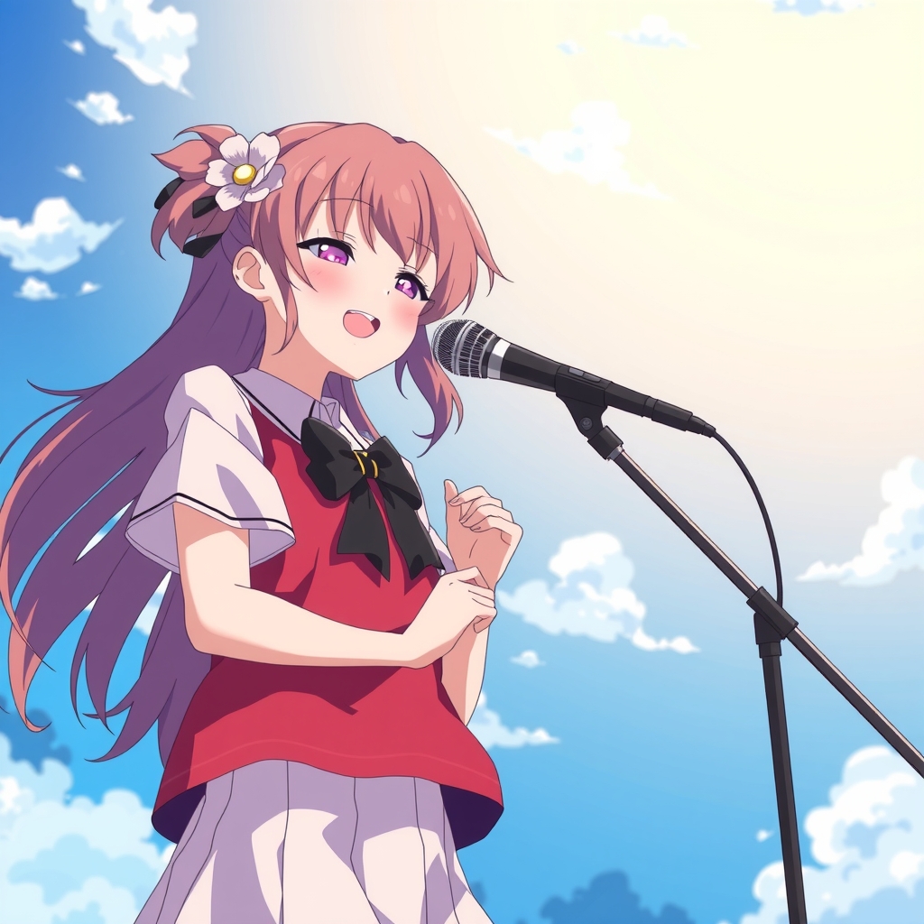 duet girl singing against blue sky anime by 免费AI图像生成工具 | AIGAZOU