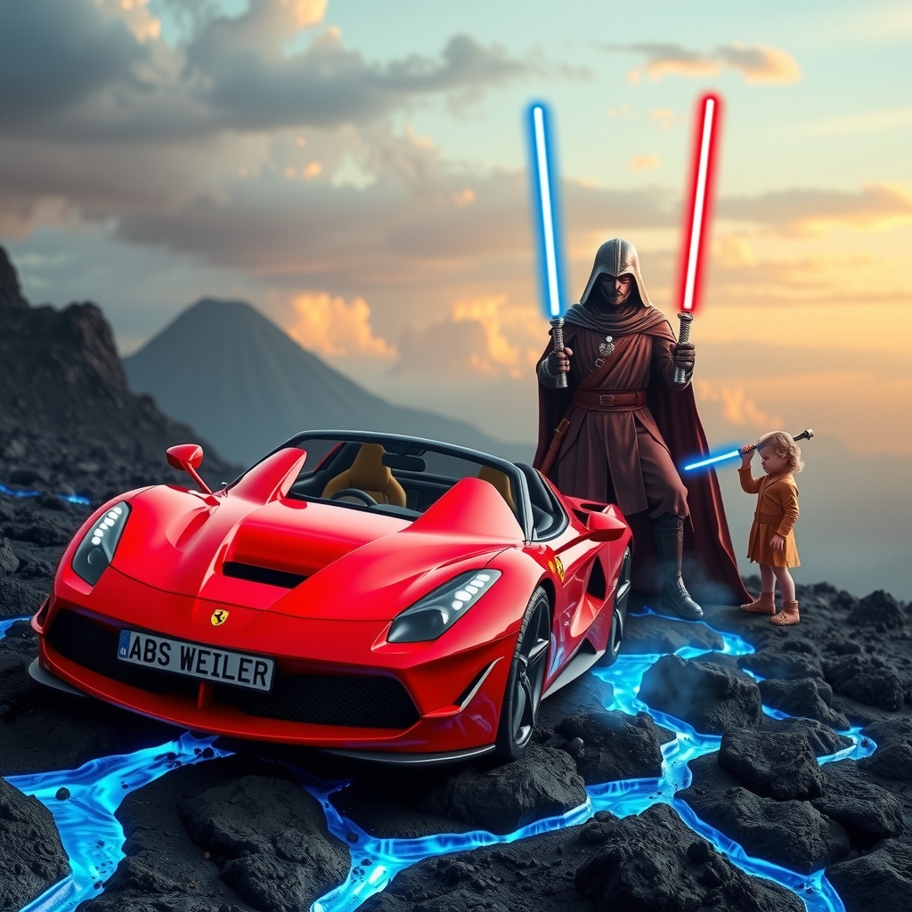 red ferrari volcano jedi knight lightsabers by Free AI Image Generator & Maker - No login required✨ | AIGAZOU