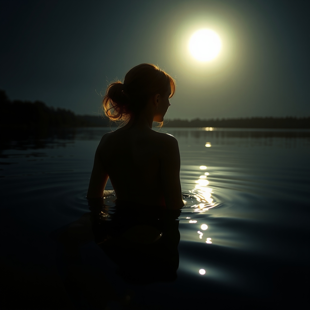 a woman swimming in a moonlit lake by मुफ्त एआई छवि जनरेटर - बिना लॉगिन के✨ | AIGAZOU