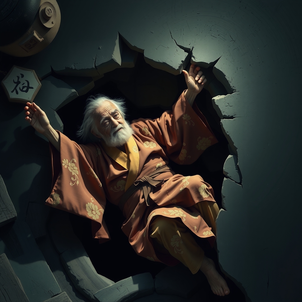 an old man in kimono falls into hole by Générateur d'images par IA gratuit - Aucune connexion nécessaire✨ | AIGAZOU