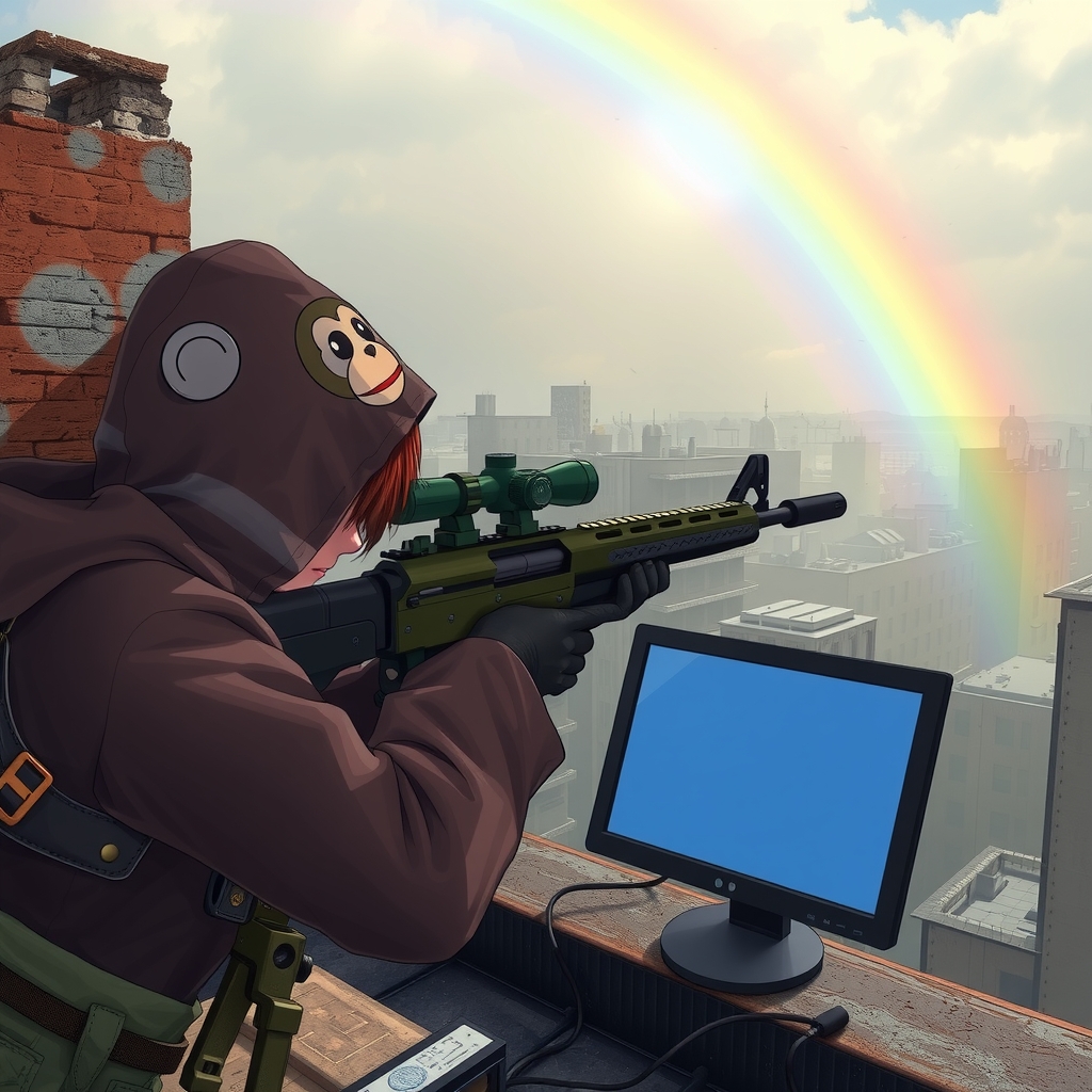 rooftop ruins with rainbow sniper with hood by मुफ्त एआई छवि जनरेटर - बिना लॉगिन के✨ | AIGAZOU