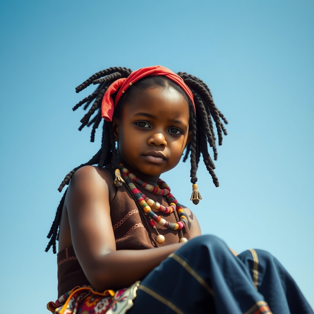 a girl sitting in front of a blue sky by मुफ्त एआई छवि जनरेटर - बिना लॉगिन के✨ | AIGAZOU