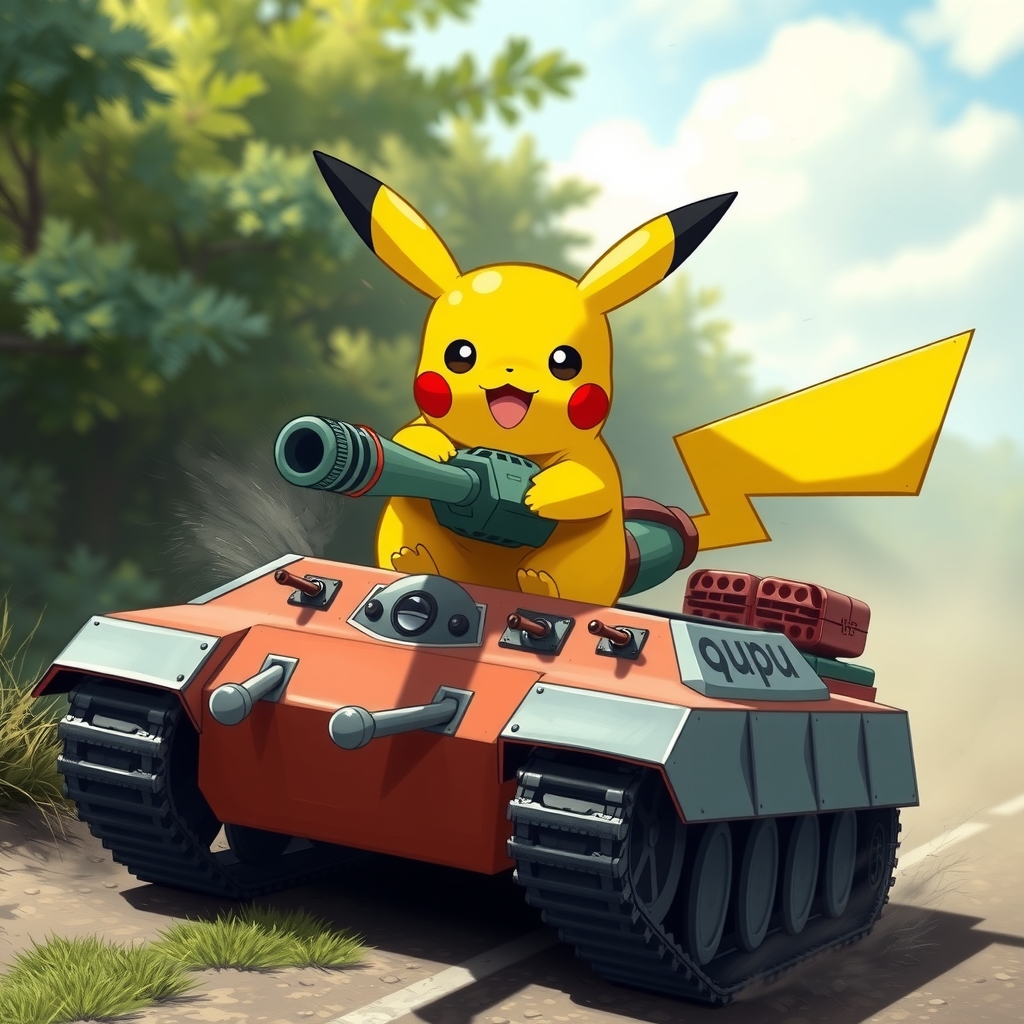 pokemon pikachu riding a tank looks cool by मुफ्त एआई छवि जनरेटर - बिना लॉगिन के✨ | AIGAZOU