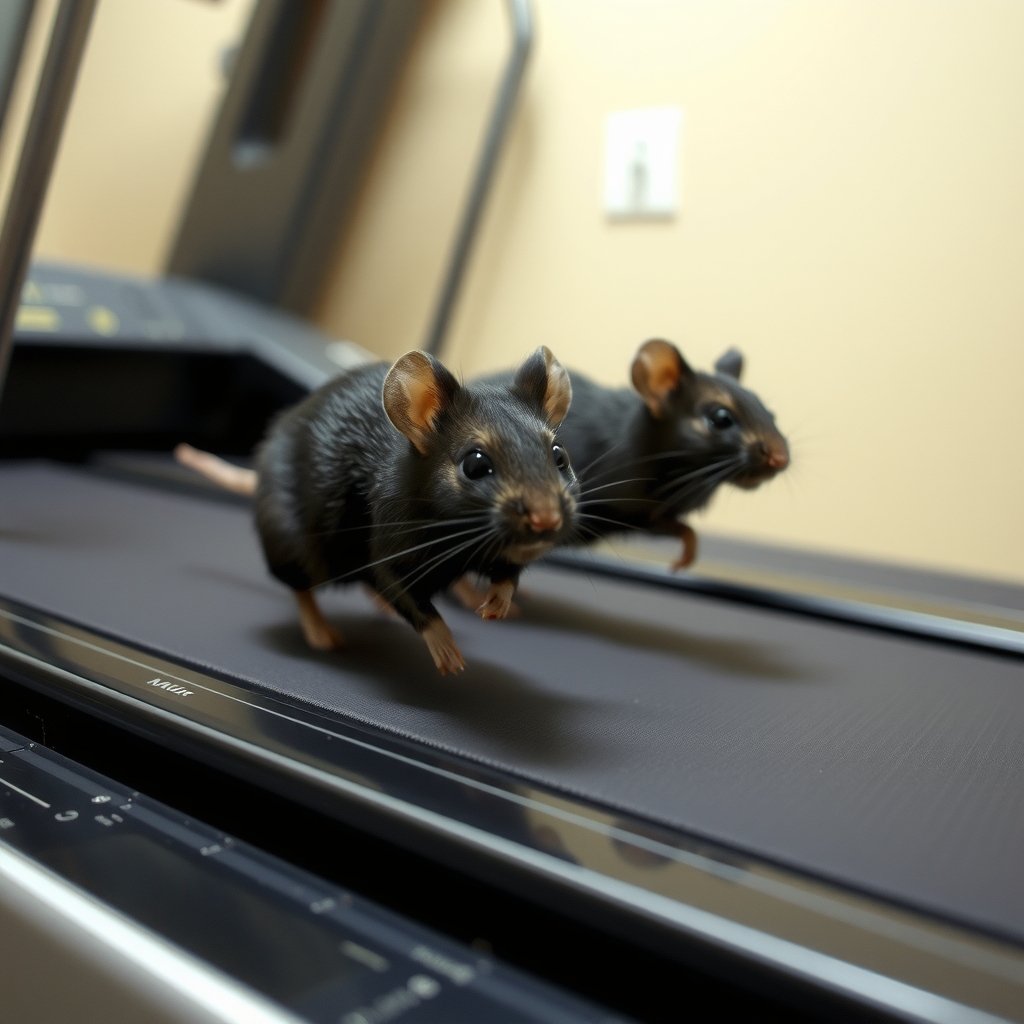 black experimental mice running on treadmill by मुफ्त एआई छवि जनरेटर - बिना लॉगिन के✨ | AIGAZOU