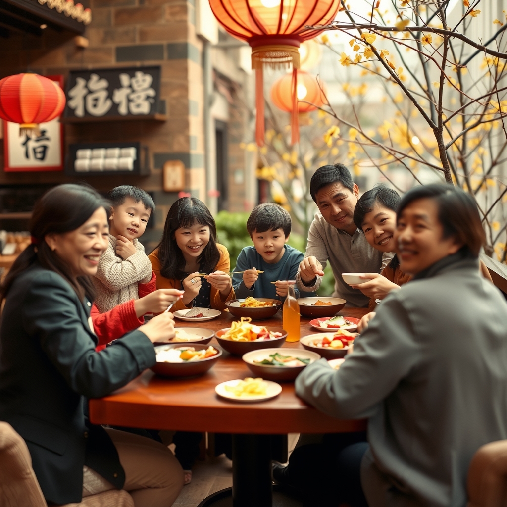 a modern family gathers for a joyful spring festival meal by मुफ्त एआई छवि जनरेटर - बिना लॉगिन के✨ | AIGAZOU