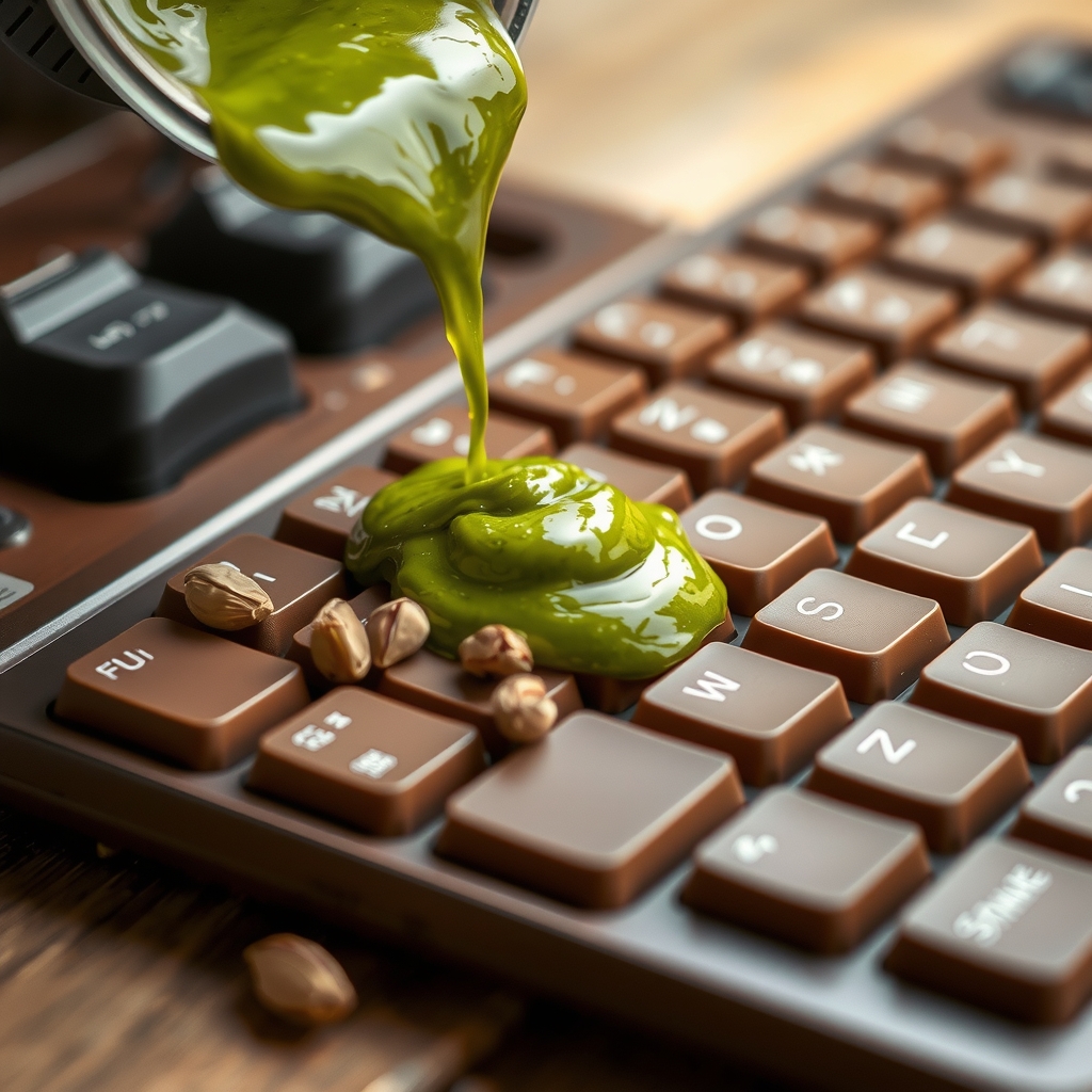 brown computer keyboard in green sauce and pistachios by मुफ्त एआई छवि जनरेटर - बिना लॉगिन के✨ | AIGAZOU