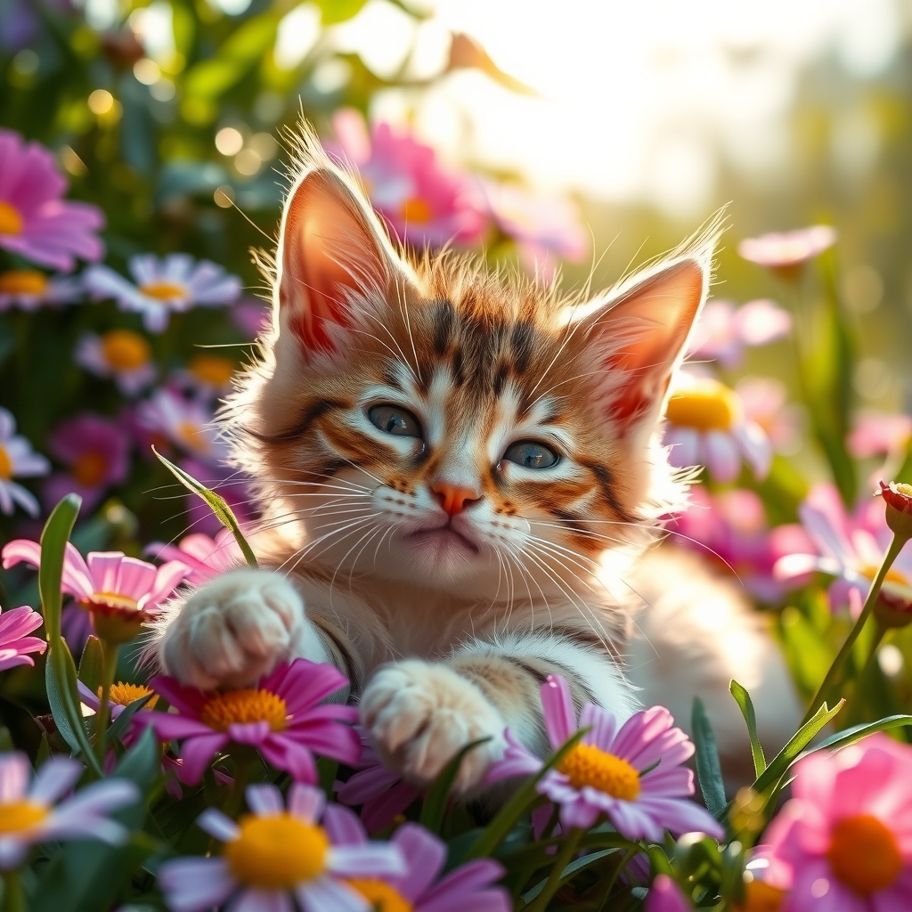 morning kitten stretches sunbathes in garden by मुफ्त एआई छवि जनरेटर - बिना लॉगिन के✨ | AIGAZOU