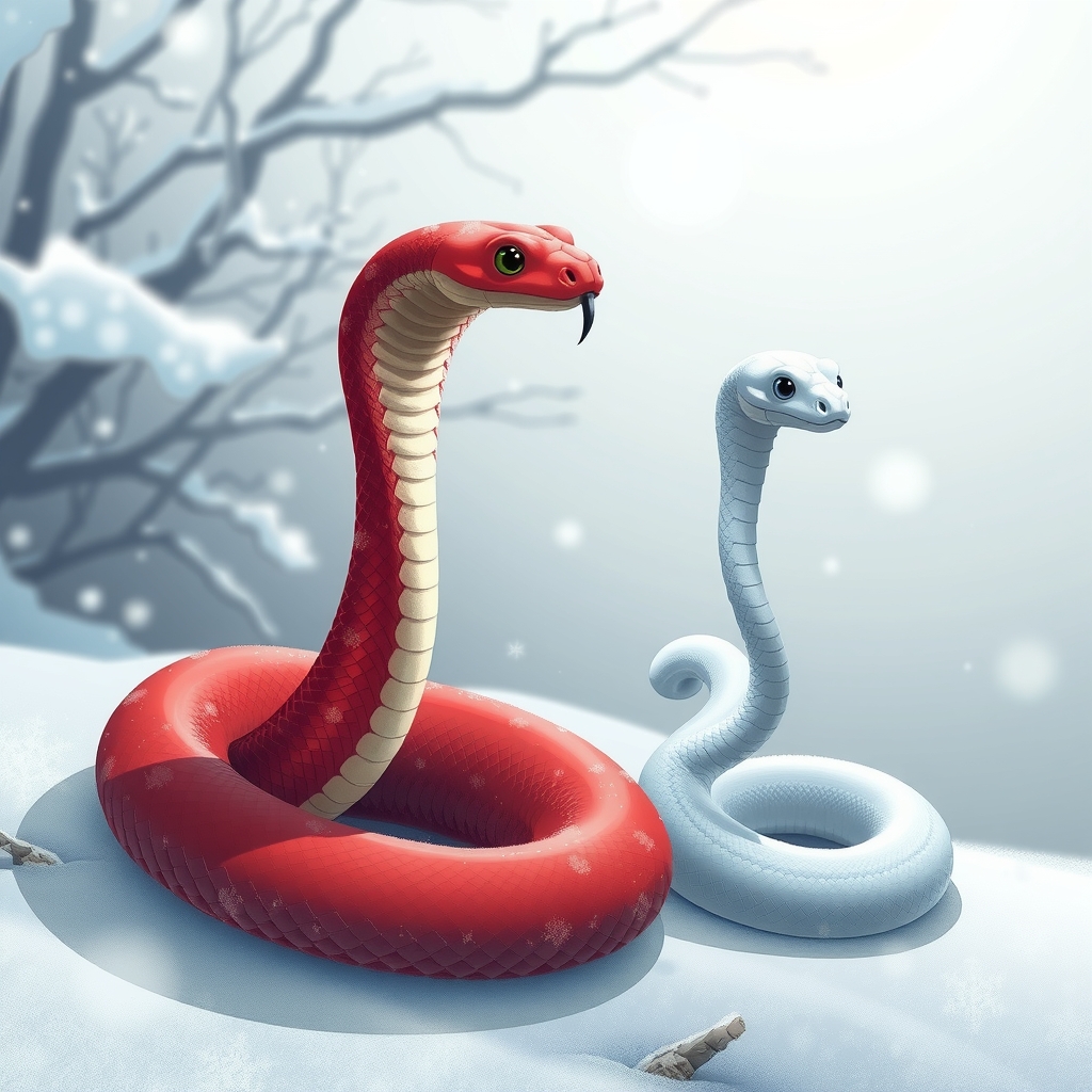 red and white snakes standing in snow by Générateur d'images par IA gratuit - Aucune connexion nécessaire✨ | AIGAZOU