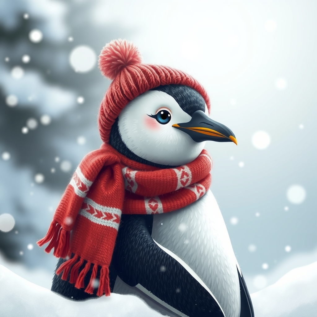 a penguin with scarf in snow by मुफ्त एआई छवि जनरेटर - बिना लॉगिन के✨ | AIGAZOU