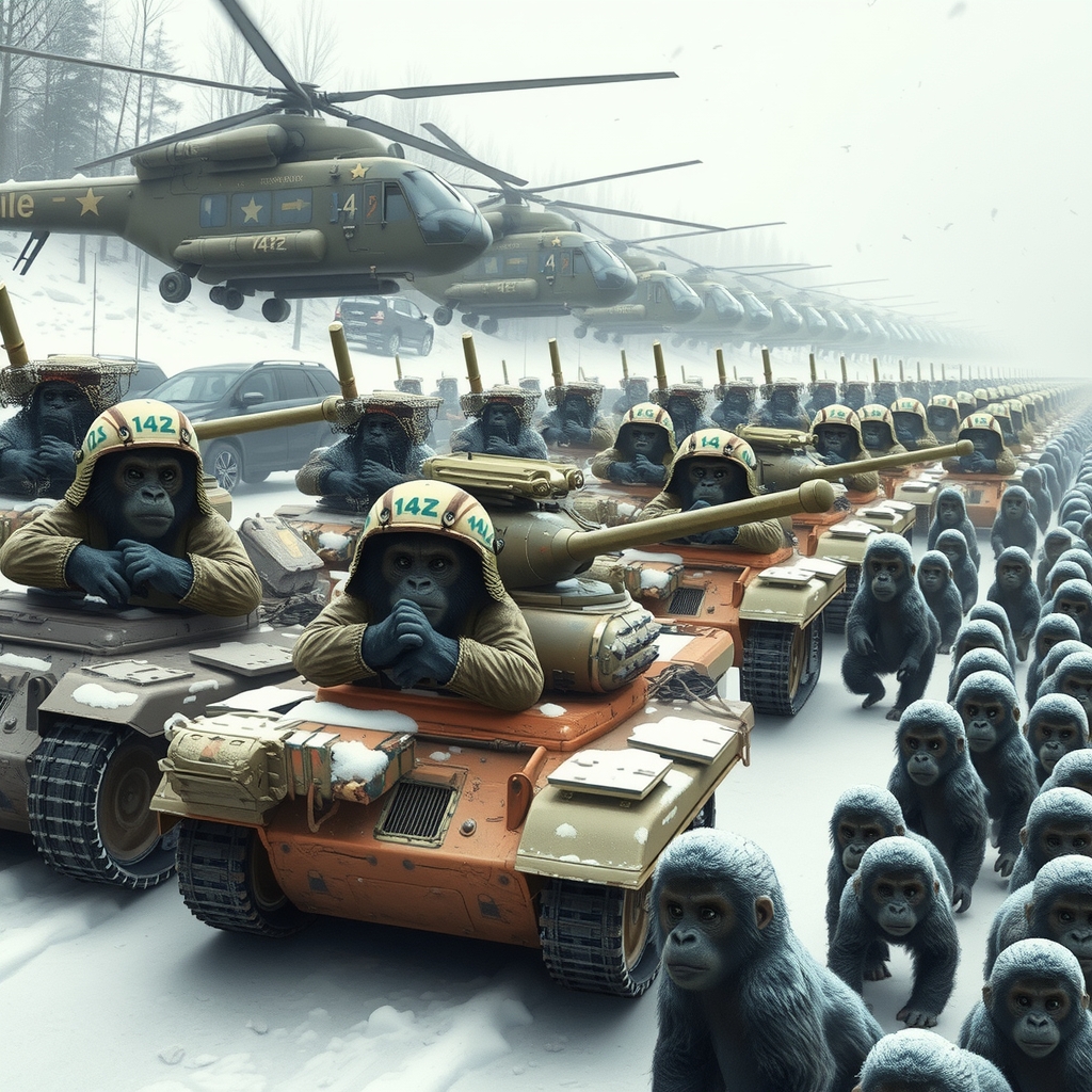 snow march cute tanks combat helicopters by मुफ्त एआई छवि जनरेटर - बिना लॉगिन के✨ | AIGAZOU