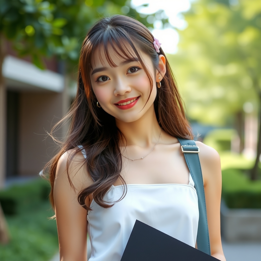 a japanese college girl in a white camisole by मुफ्त एआई छवि जनरेटर - बिना लॉगिन के✨ | AIGAZOU