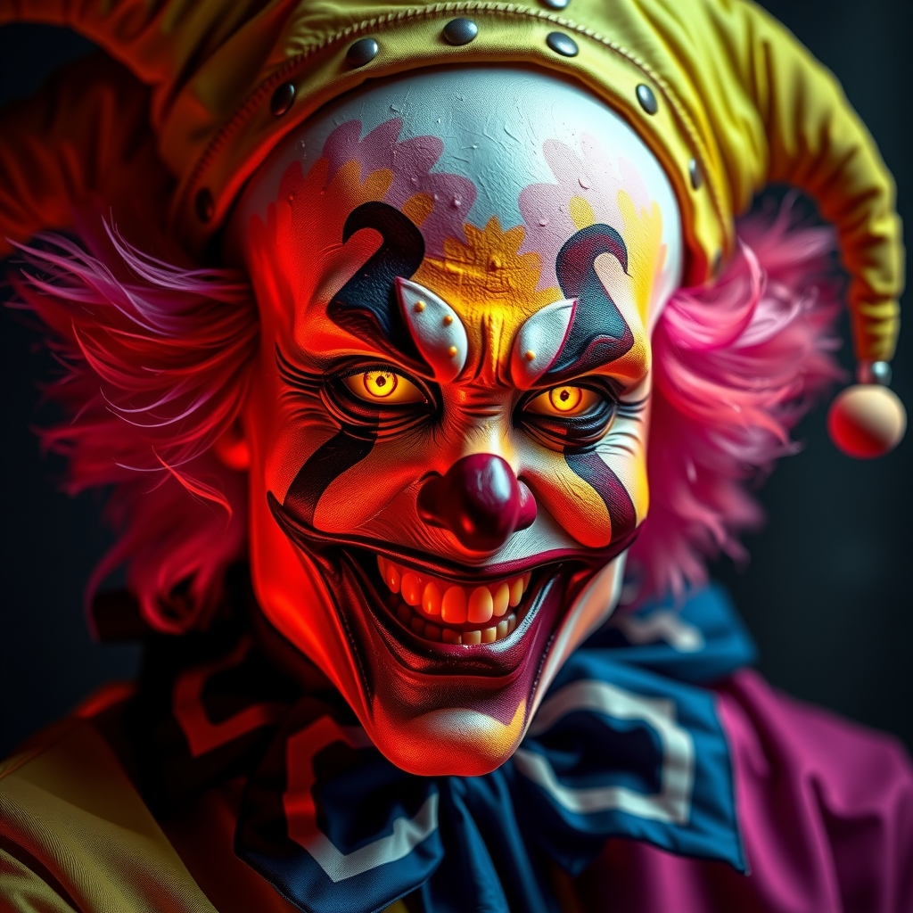 hell clown fool fluorescent poison fire smile fear by मुफ्त एआई छवि जनरेटर - बिना लॉगिन के✨ | AIGAZOU