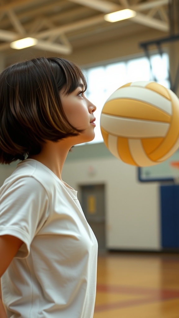 short hair girl playing volleyball by मुफ्त एआई छवि जनरेटर - बिना लॉगिन के✨ | AIGAZOU