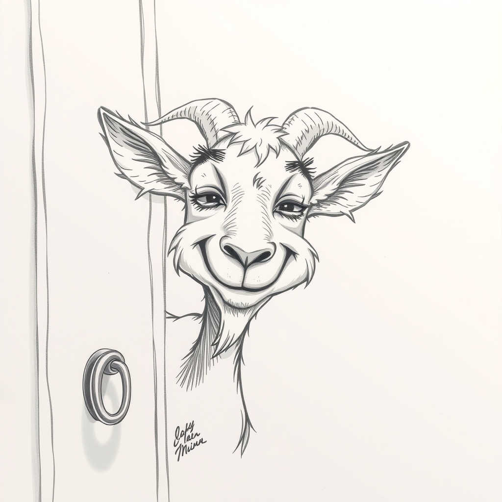 a goat caricature hidden behind a door by मुफ्त एआई छवि जनरेटर - बिना लॉगिन के✨ | AIGAZOU