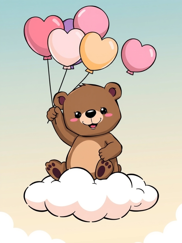 cuddly silly bear on cloud with pink balloons by मुफ्त एआई छवि जनरेटर - बिना लॉगिन के✨ | AIGAZOU