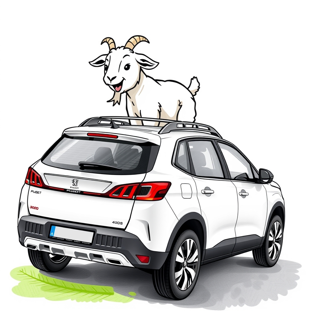 a laughing baby goat on a suv roof by मुफ्त एआई छवि जनरेटर - बिना लॉगिन के✨ | AIGAZOU