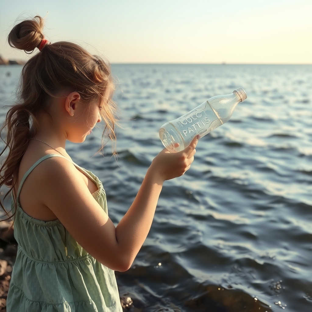 girl throwing plastic bottle into sea by मुफ्त एआई छवि जनरेटर - बिना लॉगिन के✨ | AIGAZOU