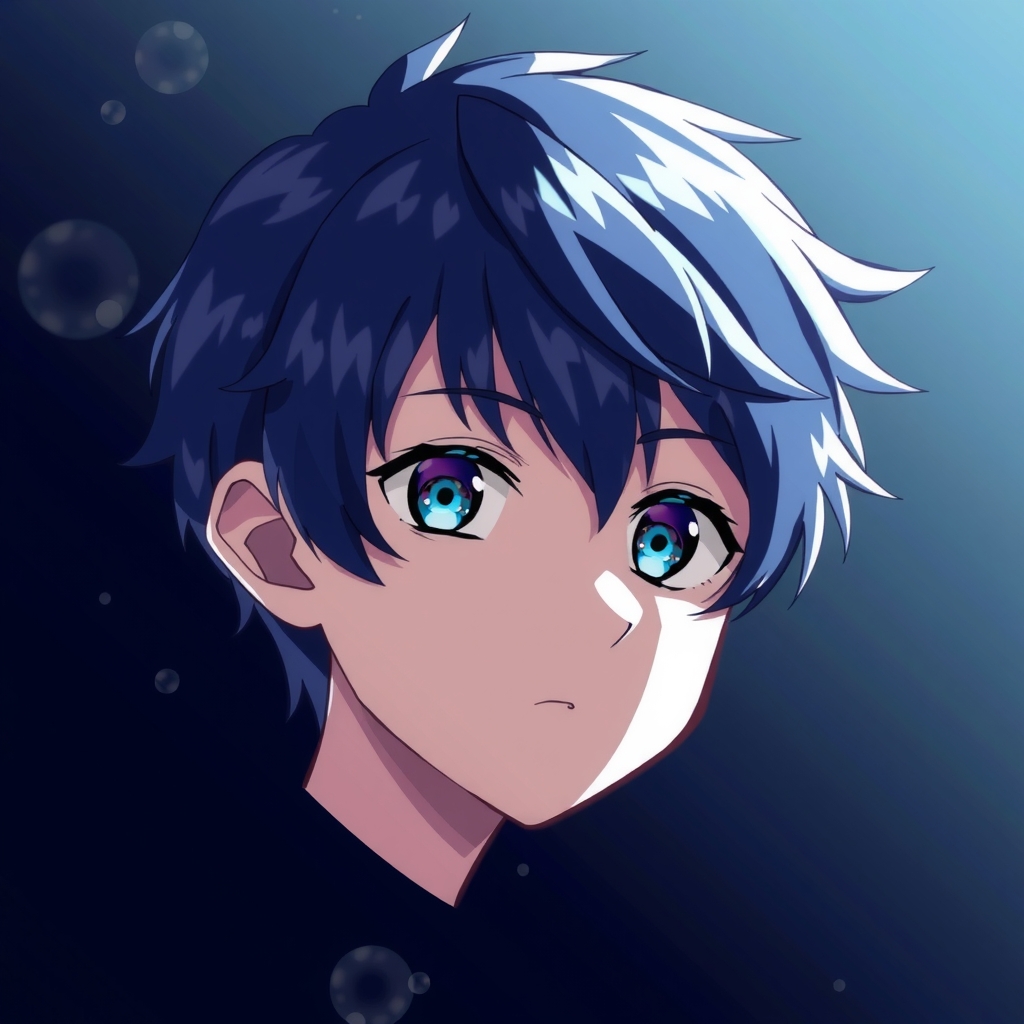 anime style boy blue night hair blue eyes by मुफ्त एआई छवि जनरेटर - बिना लॉगिन के✨ | AIGAZOU