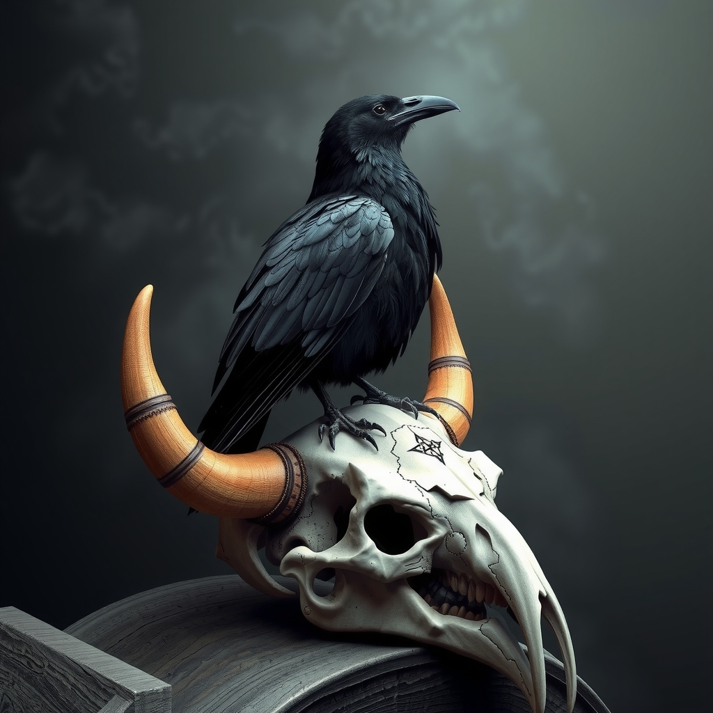 a majestic raven resting on a viking skull by मुफ्त एआई छवि जनरेटर - बिना लॉगिन के✨ | AIGAZOU