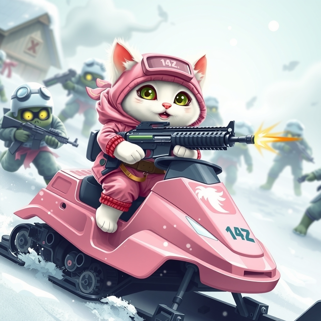 cute white nude cat riding pink snowmobile by मुफ्त एआई छवि जनरेटर - बिना लॉगिन के✨ | AIGAZOU