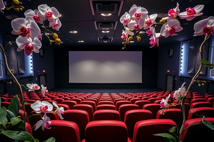 a photo of a cinema hall with a view of the screen by मुफ्त एआई छवि जनरेटर - बिना लॉगिन के✨ | AIGAZOU