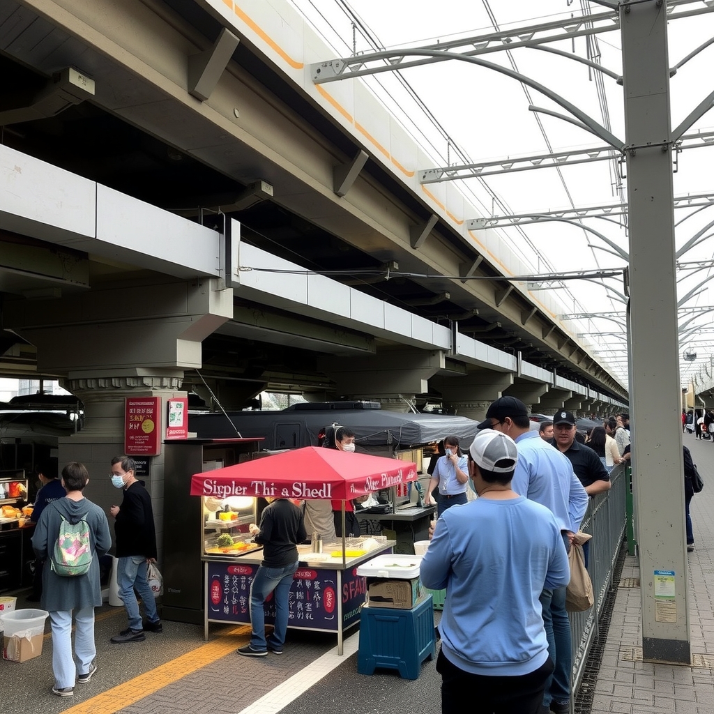 a stall under the shinkansen overpass by मुफ्त एआई छवि जनरेटर - बिना लॉगिन के✨ | AIGAZOU