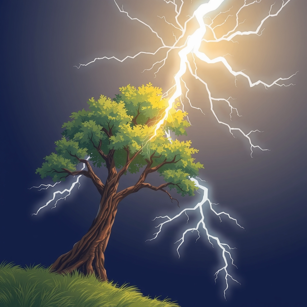 lightning bolt striking a tree in a field by मुफ्त एआई छवि जनरेटर - बिना लॉगिन के✨ | AIGAZOU