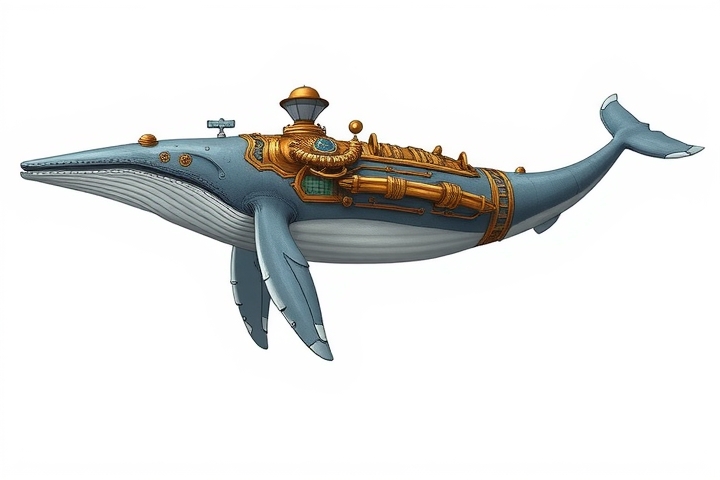 a steampunk style whale with a long body and a plan view by मुफ्त एआई छवि जनरेटर - बिना लॉगिन के✨ | AIGAZOU