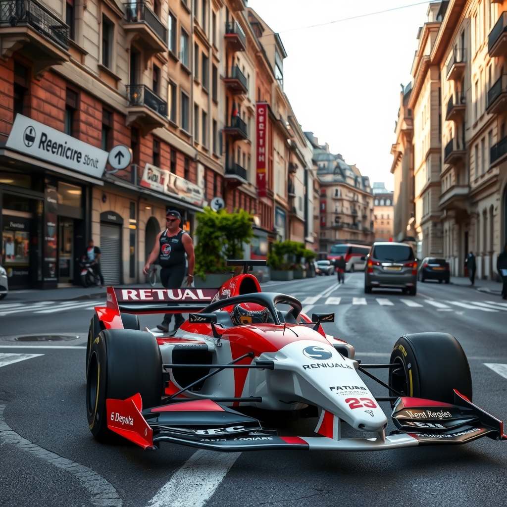 a formula one car in town by मुफ्त एआई छवि जनरेटर - बिना लॉगिन के✨ | AIGAZOU