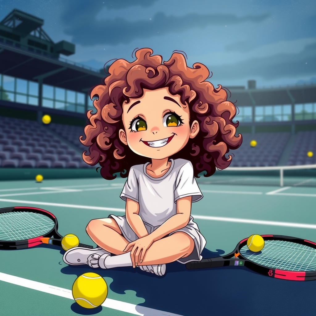 girl long curly hair smiling wimbledon by मुफ्त एआई छवि जनरेटर - बिना लॉगिन के✨ | AIGAZOU