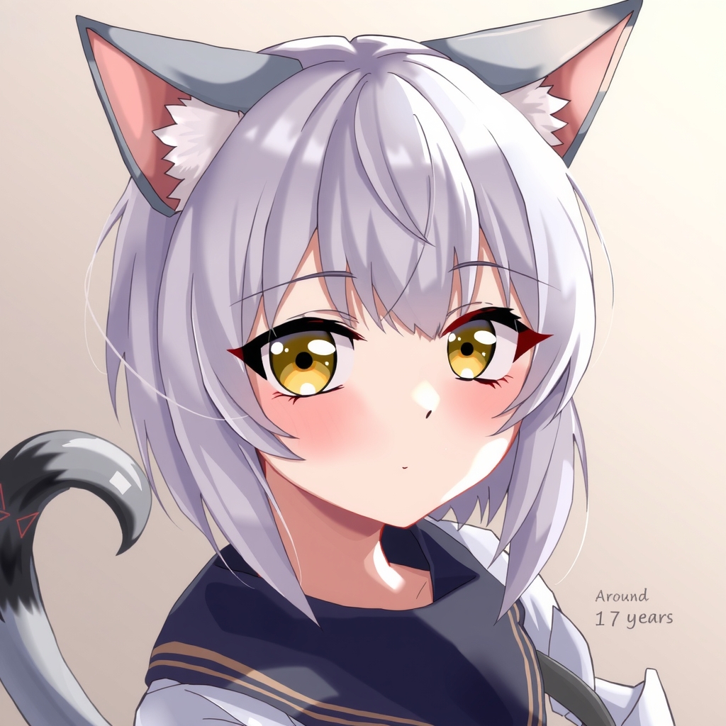 cat ears gray hair anime style tail cool yellow eyes by मुफ्त एआई छवि जनरेटर - बिना लॉगिन के✨ | AIGAZOU