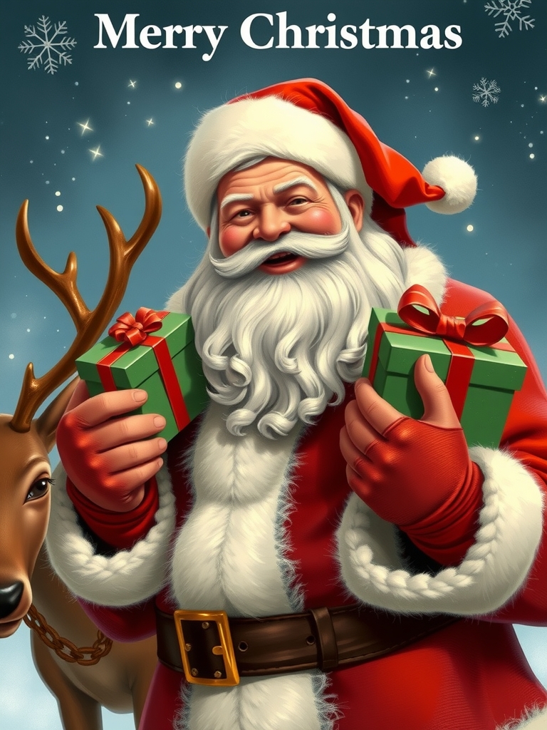 vertical image santa claus with gifts reindeer by मुफ्त एआई छवि जनरेटर - बिना लॉगिन के✨ | AIGAZOU