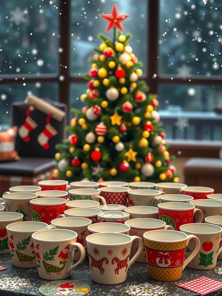 christmas cups tree snow realistic distant view by मुफ्त एआई छवि जनरेटर - बिना लॉगिन के✨ | AIGAZOU