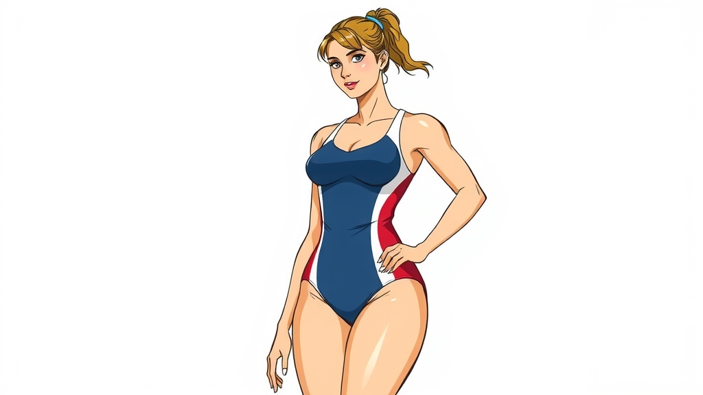 a woman drawn in manara style wearing a one piece competition swimsuit by मुफ्त एआई छवि जनरेटर - बिना लॉगिन के✨ | AIGAZOU