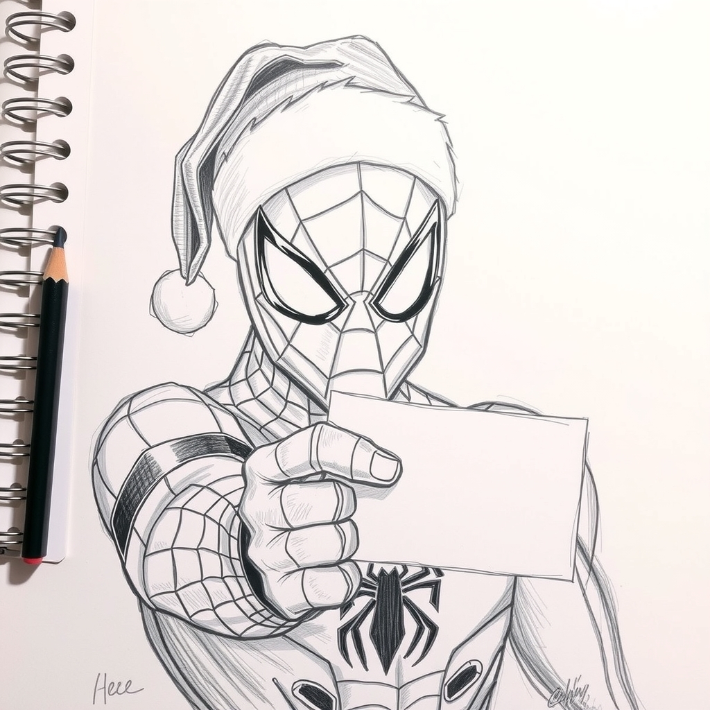 spiderman with christmas hat holding a note by मुफ्त एआई छवि जनरेटर - बिना लॉगिन के✨ | AIGAZOU