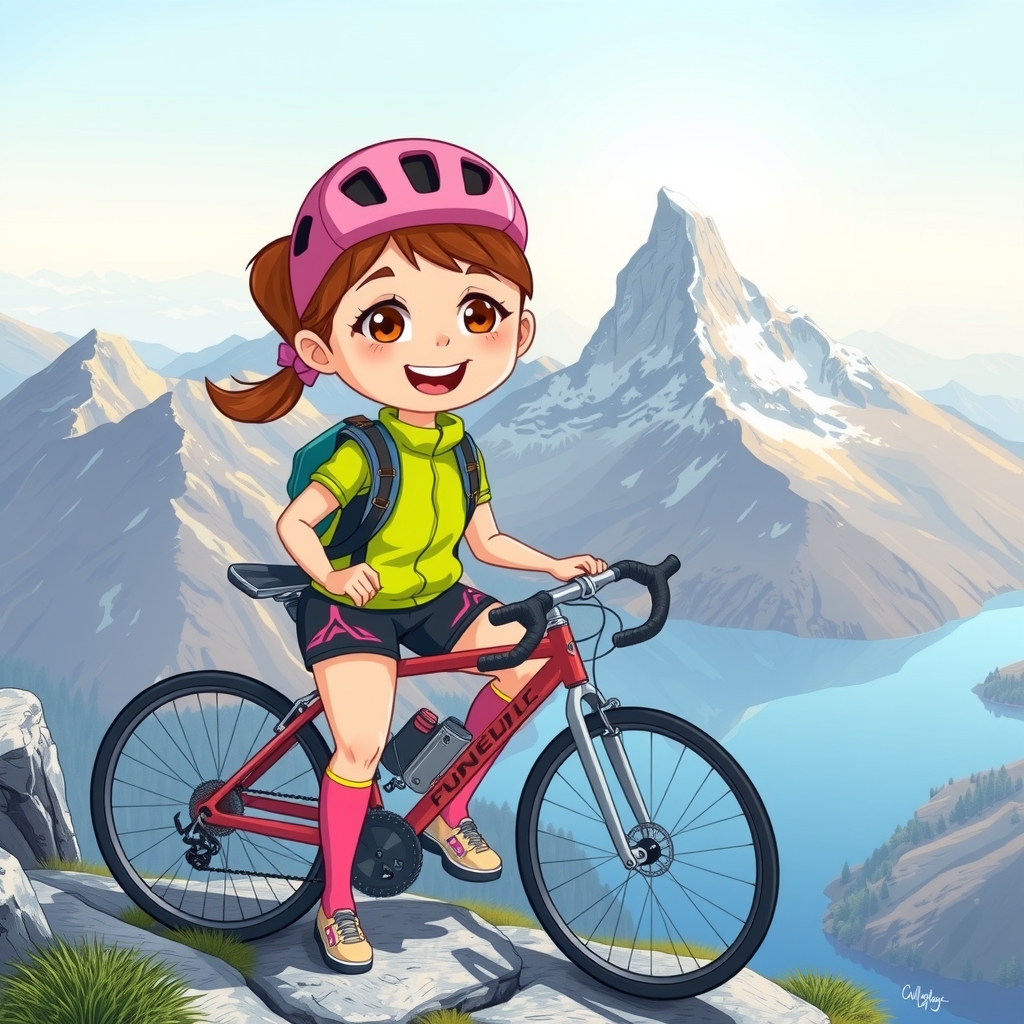 a smiling girl with running clothes and a bike by मुफ्त एआई छवि जनरेटर - बिना लॉगिन के✨ | AIGAZOU