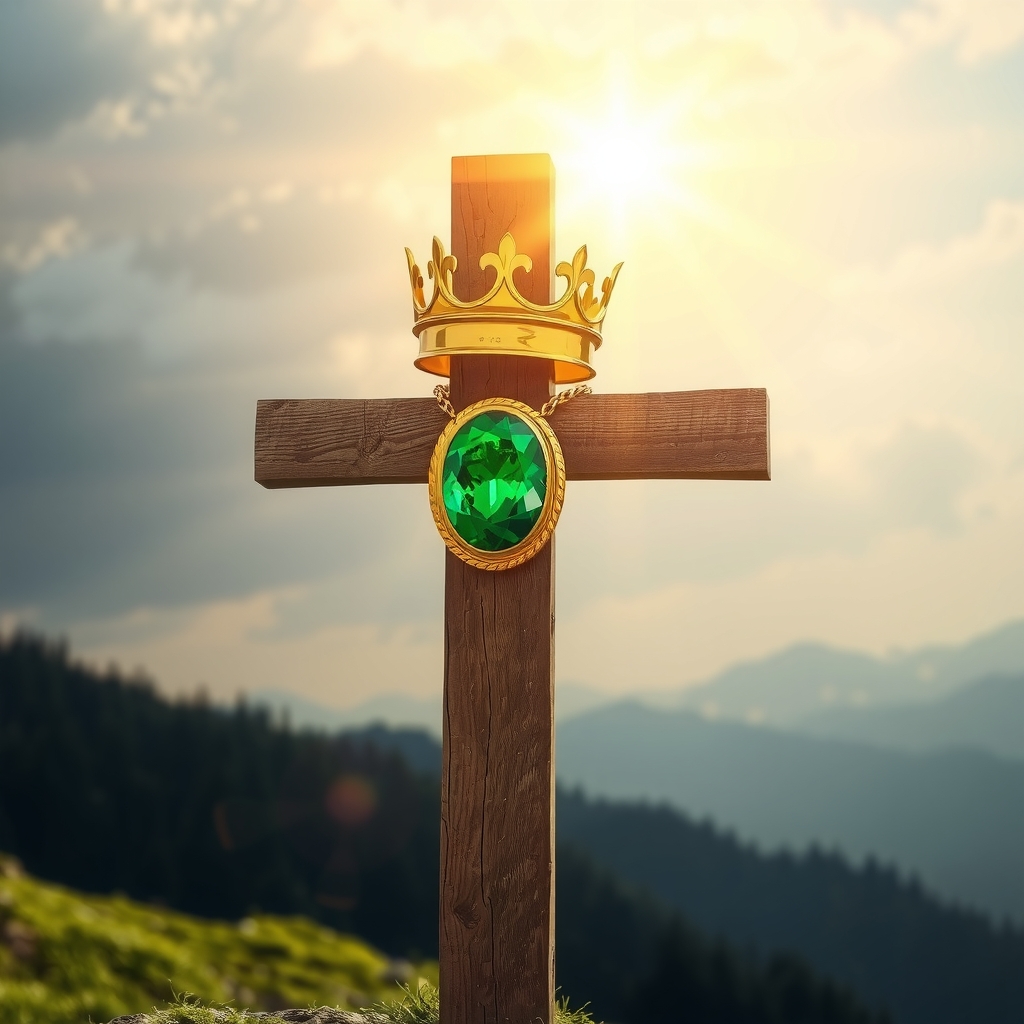 simple wooden cross on a green hill by मुफ्त एआई छवि जनरेटर - बिना लॉगिन के✨ | AIGAZOU