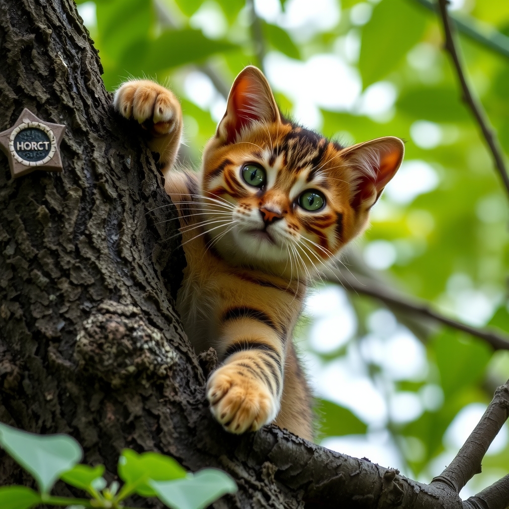 a tabby cat climbing a tree by मुफ्त एआई छवि जनरेटर - बिना लॉगिन के✨ | AIGAZOU